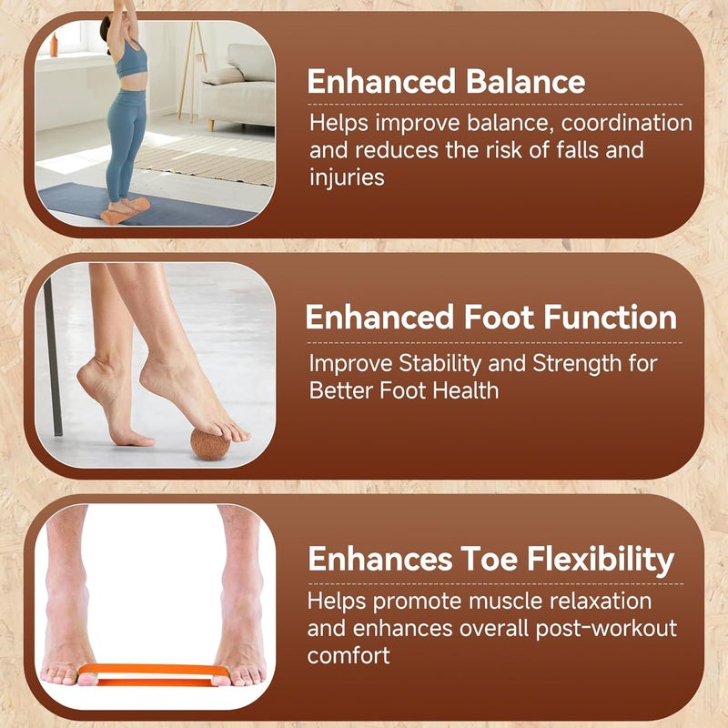 Rocalt Cork Balance Board, Premium Cork 4-in-1 Foot & Ankle Strengthener Kit, Balance Trainer with Massage Roller & Ball, Toe Resistance Bands, Storage Bag & Exercise Guide for Enhance Mobility, Improve Foot Function, Prevent Falls - Image 5